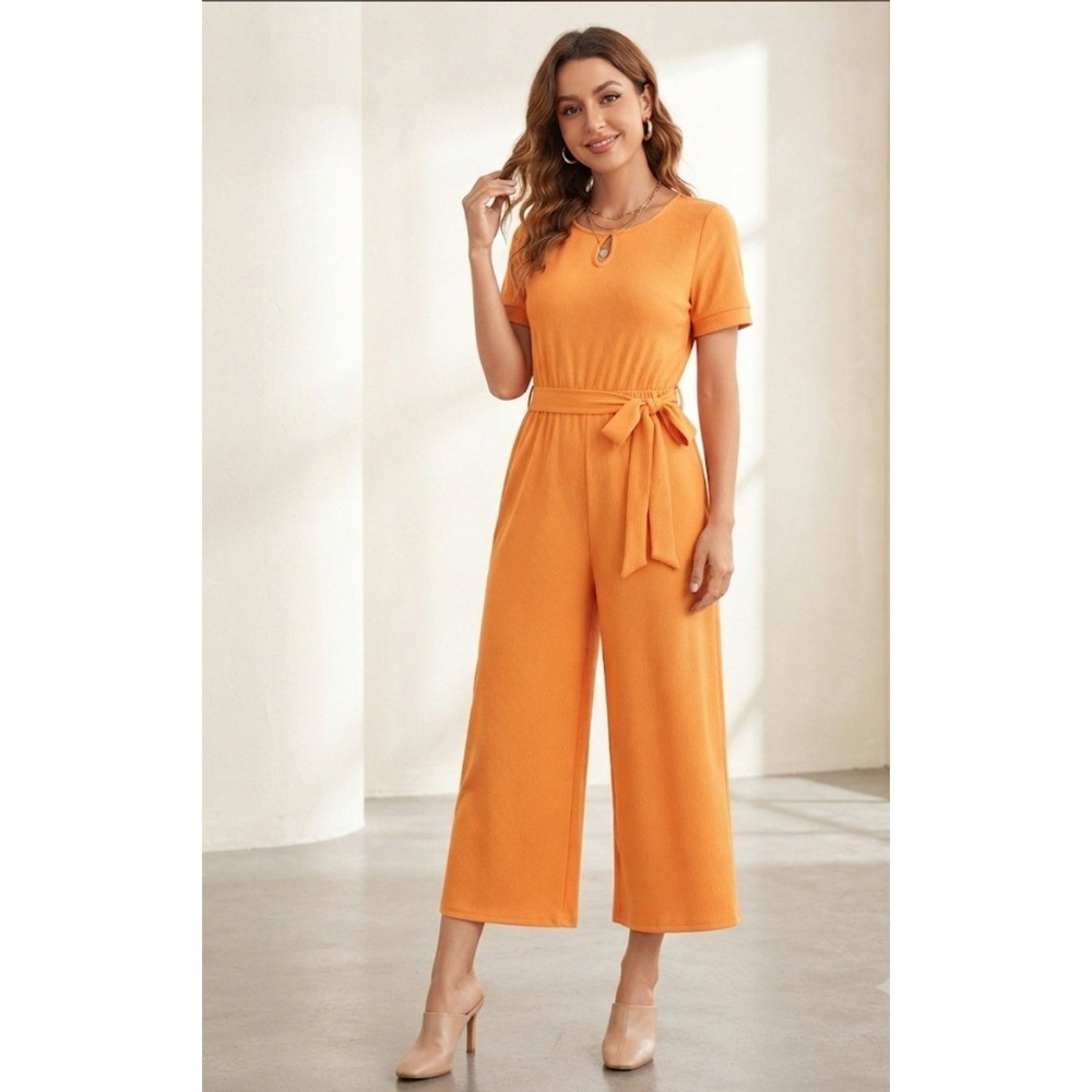 New York &Co Cap Sleeve Wide Leg Belted Women's Jumpsuit Size XL